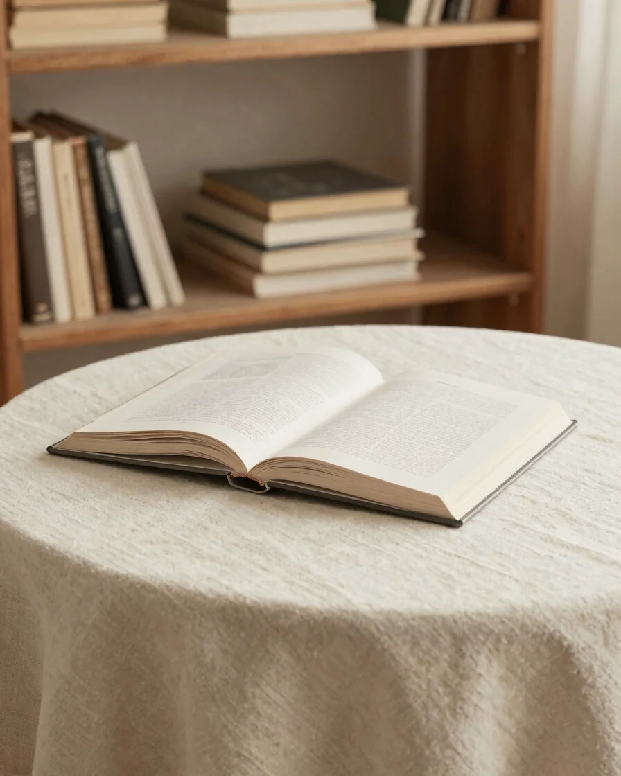 Considered editorial book photography: a softly lit wooden shelf